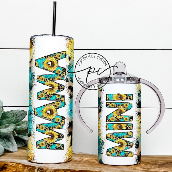 Teal Sunflower Mama & Mini Tumbler Bundle