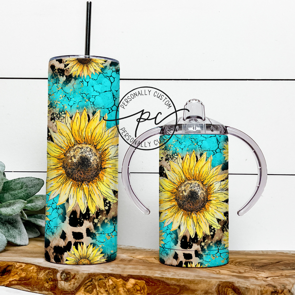 Teal Sunflower Mama & Mini Tumbler Bundle